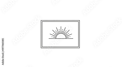 Minimalist Sunrise Icon, Sun Rising Over Horizon Line, Geometric Line Art, Hope and New Beginning Concept