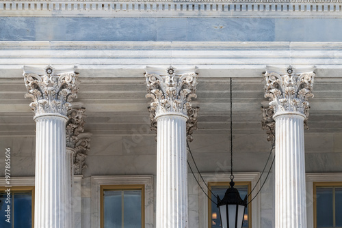 Corinthian columns detail on Capitol building facade Washington DC United States