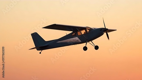 monoplane. Minimalist silhouette of a monoplane with a single wing against a gradient sky. mobility guides, transit brochures, designed for transport & logistics marketing.