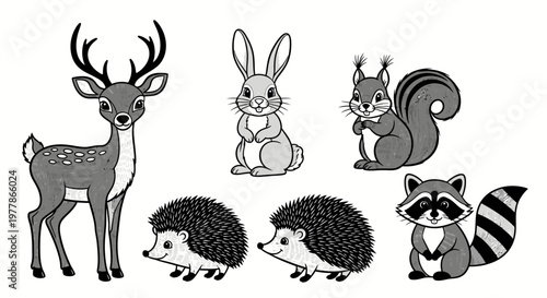Collection of forest animal friends together.