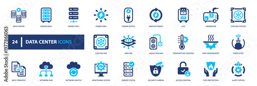 Data center icons set, Solid icon elements