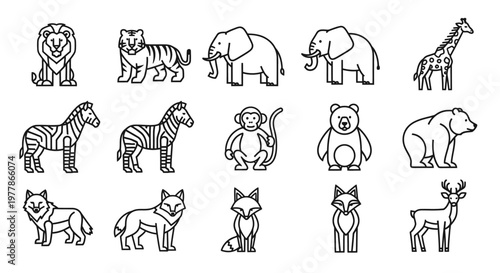 Collection of various wild animals icons.