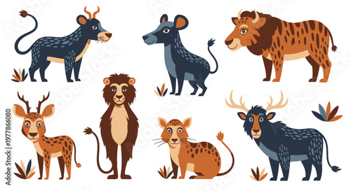 Collection of various wild animals standing 5.