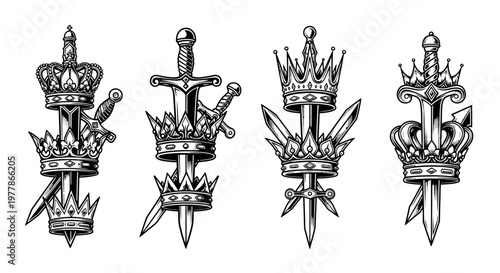 Four Crown and Sword Emblems Together.