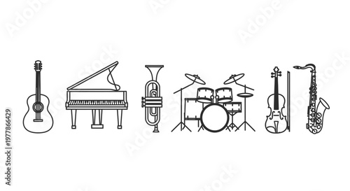 Musical instruments in a line up.