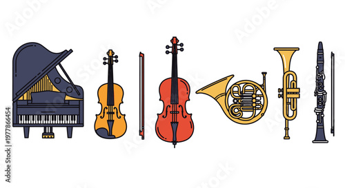 Musical instruments on white background 1.