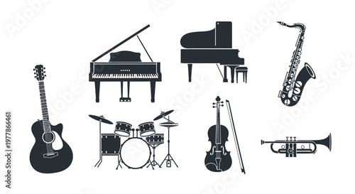 Musical instruments on white background 3.