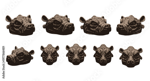 Seven Rhinoceros Heads in a Row.
