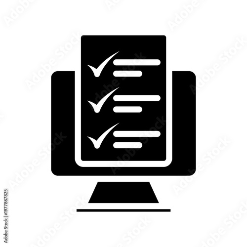 Tableau sur toile Checklist on the computer screen balck icon