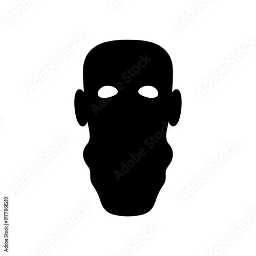 Black silhouette of a masked face or mysterious phantom head icon