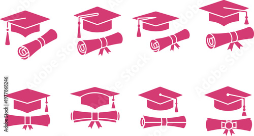 Foto pink and red lipsticks with graduation cap and education themed elements represe