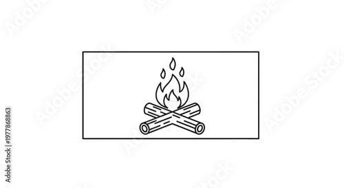 Minimalist Line Art Icon of a Fireplace with Burning Logs and Flames