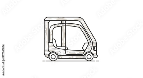 Minimalist Line Art Icon of a Small Electric Vehicle with Wood Texture