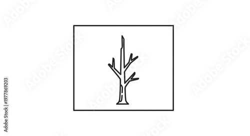 Minimalist bare tree silhouette in a square frame, graphic illustration