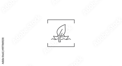 Minimalist boat with leaf sail on water, eco-friendly travel concept