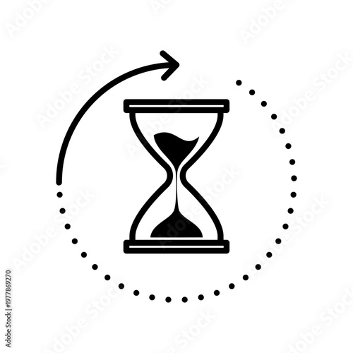 Anti aging hourglass icon. Simple outline style. Waiting slow time, anti old, clock, sandglass with round arrow, timer concept. Thin line symbol. Vector illustration isolated. Editable stroke.