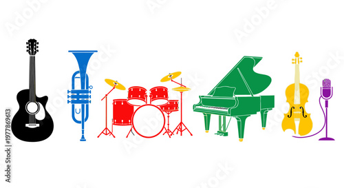 Colorful Musical Instruments On Display.