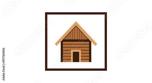 Cozy Wooden Cabin Icon: Rustic House Symbol with Simple Geometric Design