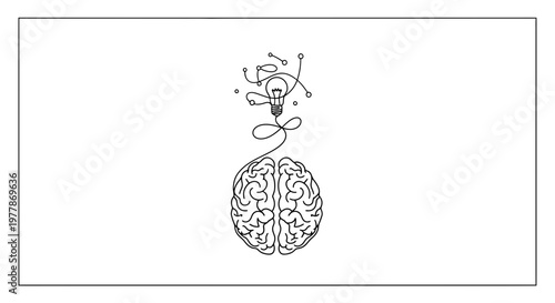 Creative Idea Brainstorming: Lightbulb Emerging from Human Brain