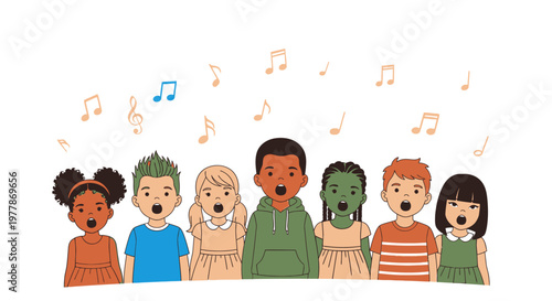 Diverse group of people singing together.