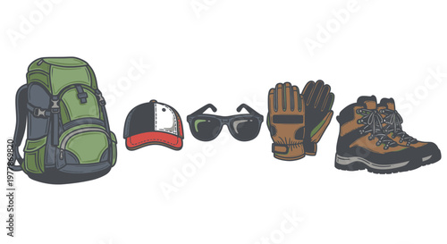 Hiking gear and accessories on display.