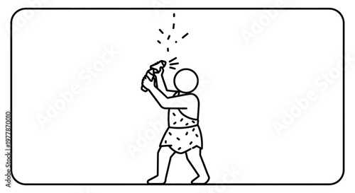 Caveman Discovering Fire: Primitive Man Holding Burning Stick, Early Human Innovation