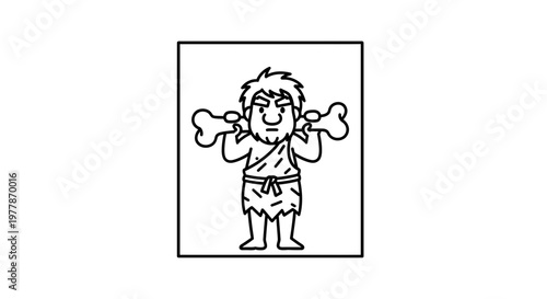 Caveman Holding Bones, Prehistoric Man Character, Stone Age Warrior