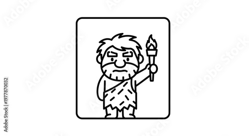 Caveman Holding Torch Icon, Primitive Man Character, Stone Age Hunter, Ancient Human