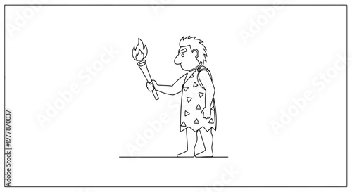 Caveman Holding Torch, Ancient Man with Fire, Prehistoric Lifestyle, Discovery