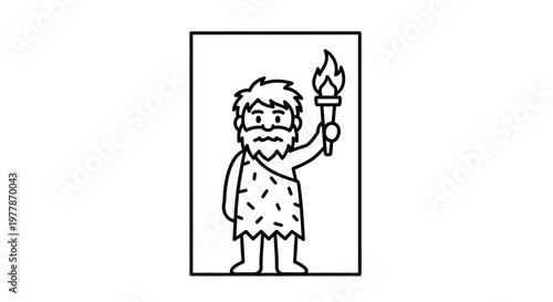 Caveman Holding Torch, Ancient Man Character, Stone Age Hunter Icon