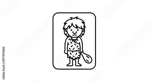 Caveman Icon, Primitive Man Character, Stone Age Hunter, Simple Line Art