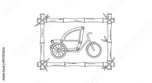 Bamboo Frame with Vintage Tuk-Tuk Illustration