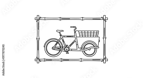 Bamboo Framed Cargo Tricycle Line Art Illustration