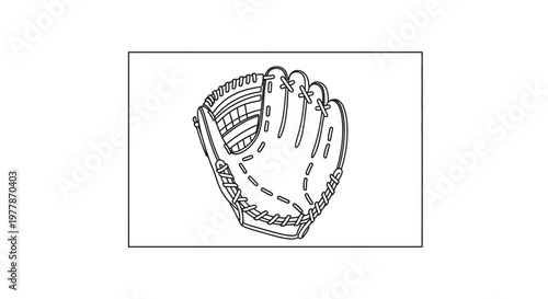 Baseball Glove Outline Drawing, Sports Equipment Icon, Isolated on White Background