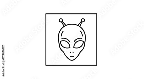 Alien Head Icon Outline, Extraterrestrial Face Symbol, UFO Sci-Fi Concept