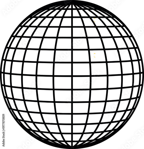 Black wireframe globe on transparent background grid for digital connectivity and global communication concepts