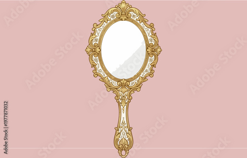 Golden Handheld Mirror Closeup.