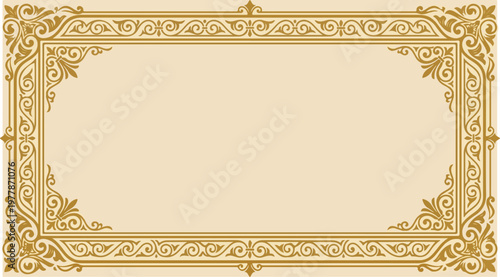 Golden Ornate Rectangle Frame Border.