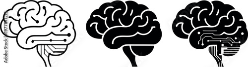 Stylized brain icon with circuits, illustrating artificial intelligence and technology
