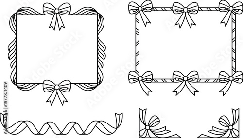 Decorative frames and ribbon elements with bows, suitable for invitations and borders