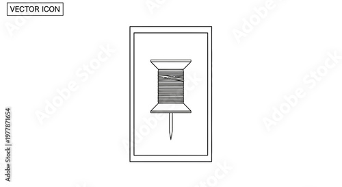 Vector Icon of a Thumbtack with Spool of Thread