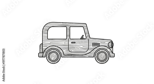 Vintage Car Drawing, Retro Automobile Sketch, Classic Vehicle Illustration