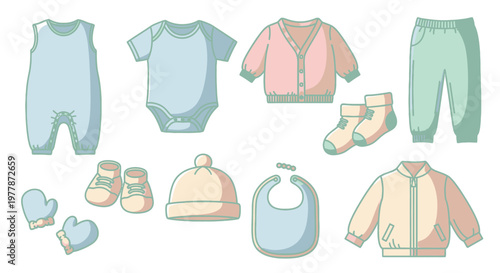 Baby clothes and accessories laid out 4.