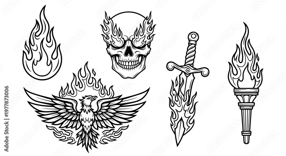 Fototapeta premium Flaming tattoo designs and symbols.