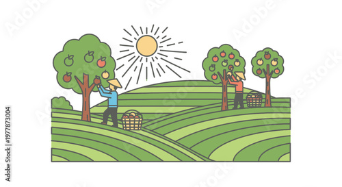 Farmers working in green field.
