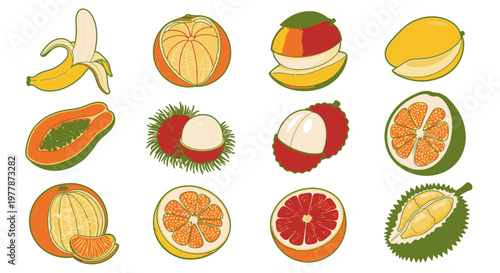 Variety of Exotic Fruit Types Displayed.