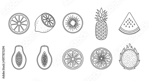 Variety of Fruit Slices and Halves.