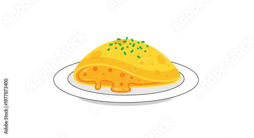 Delicious Omelette with Melted Cheese and Chives on a Plate