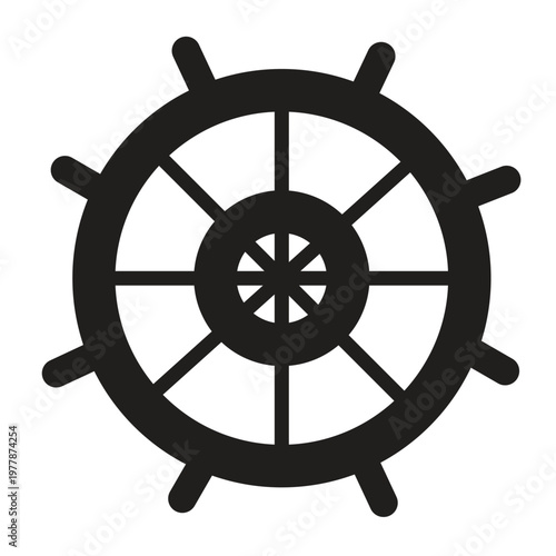 Ship steering wheel vector illustration isolated on wooden nautical helm icon