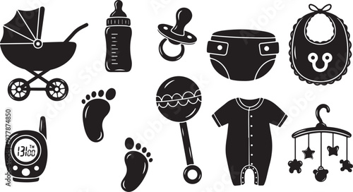 Baby Care Items and Accessories Icon Set for Parents